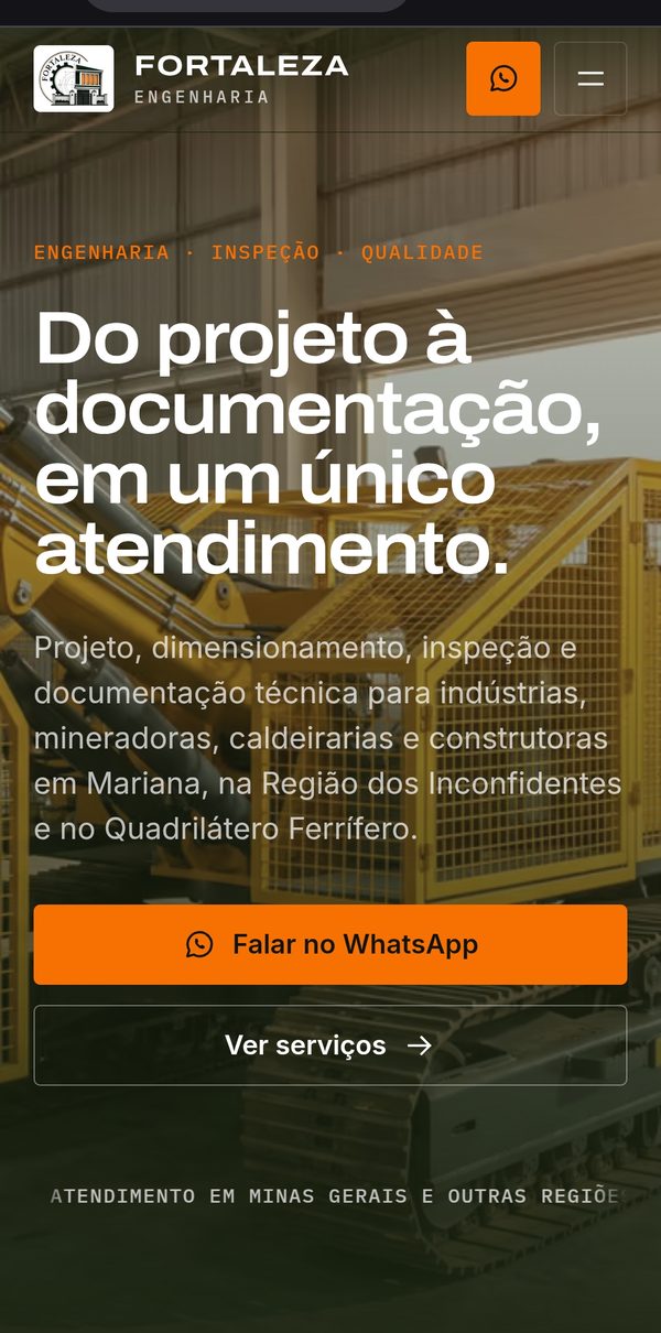 Site da Fortaleza Engenharia no celular