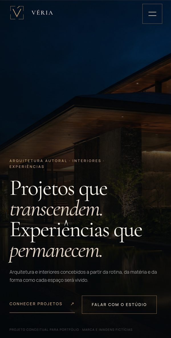 Estudo de site da Véria Arquitetura no celular