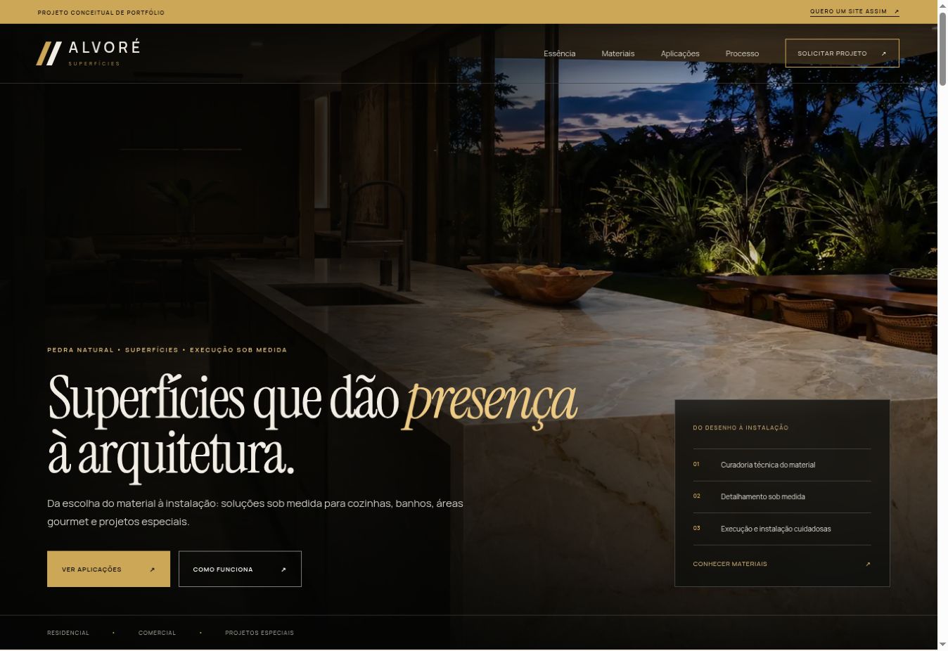Página inicial do projeto Alvoré Superfícies