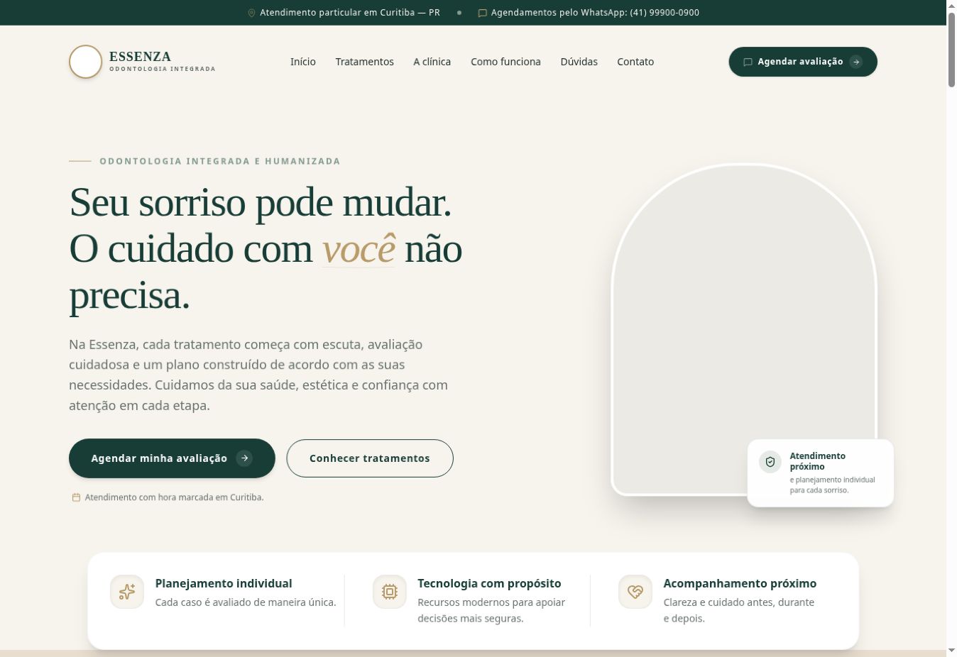 Página inicial do projeto Essenza Odontologia