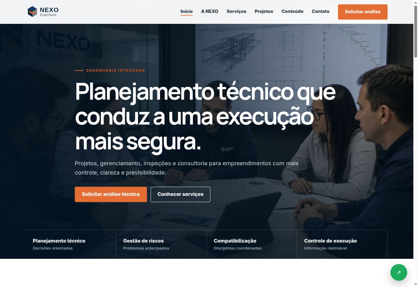 Página inicial do projeto NEXO Engenharia